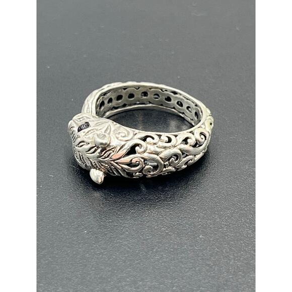 Sterling Silver Panther Scrollwork Intricate Bali Genuine Amethyst Eyes Ring 8 - Picture 11 of 12